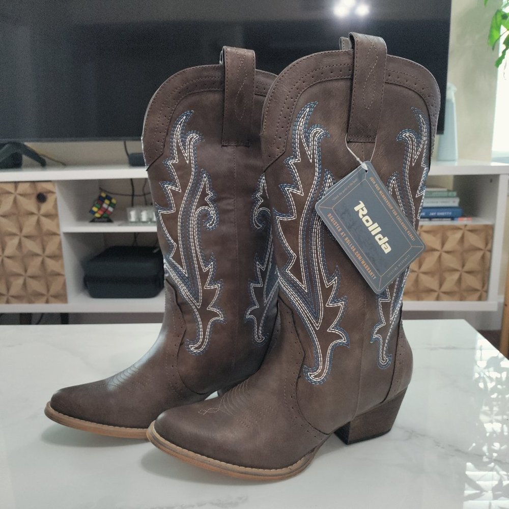 Rollda Cowboy Boots Women Western Boots Brown Size 8.5 US
